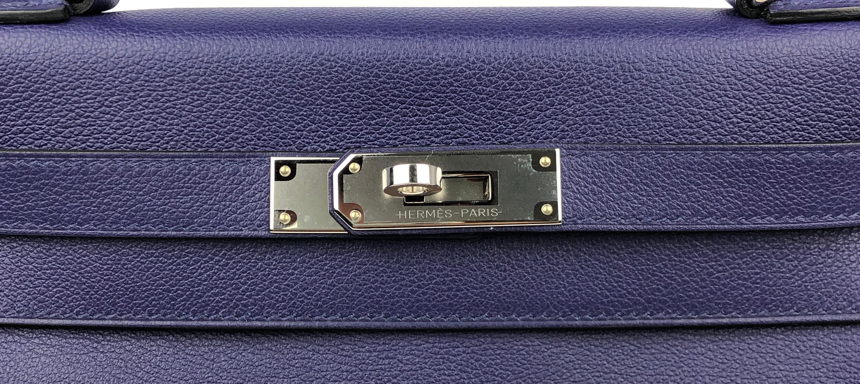 Women's or Men's Hermes Kelly 28 Verso Blue Encre Magnolia Pink Palladium Hardware