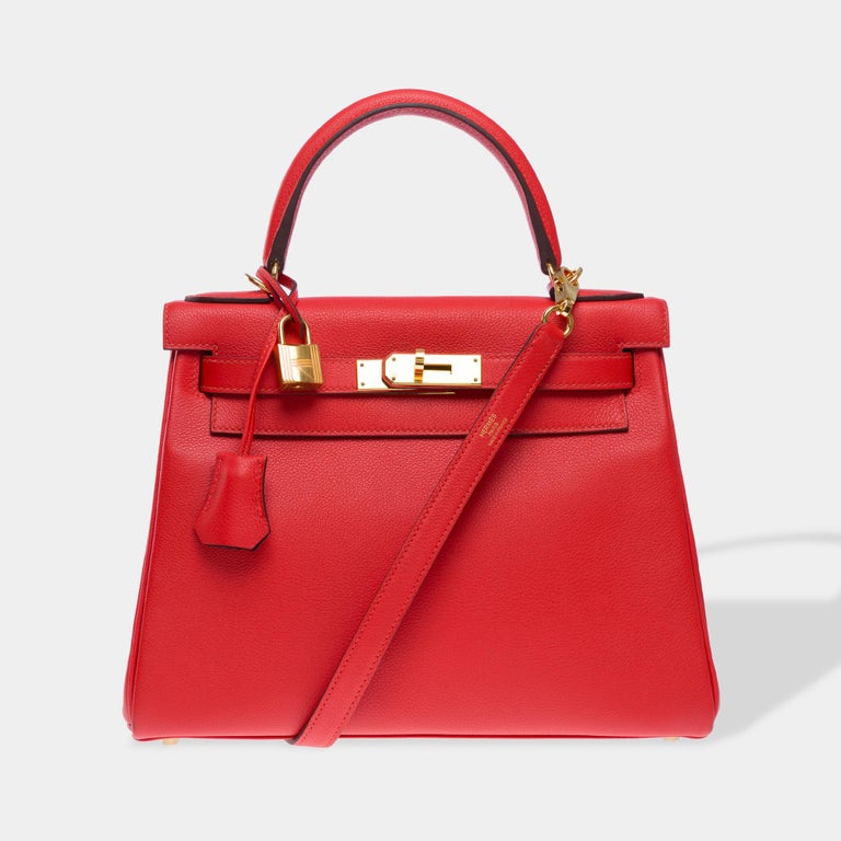 Tracolla per borsa Hermès Kelly 28 Verso in pelle Red Capucine
