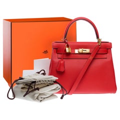 Hermès Kelly 28 Verso handbag strap in Red Capucine Evercolor leather, GHW