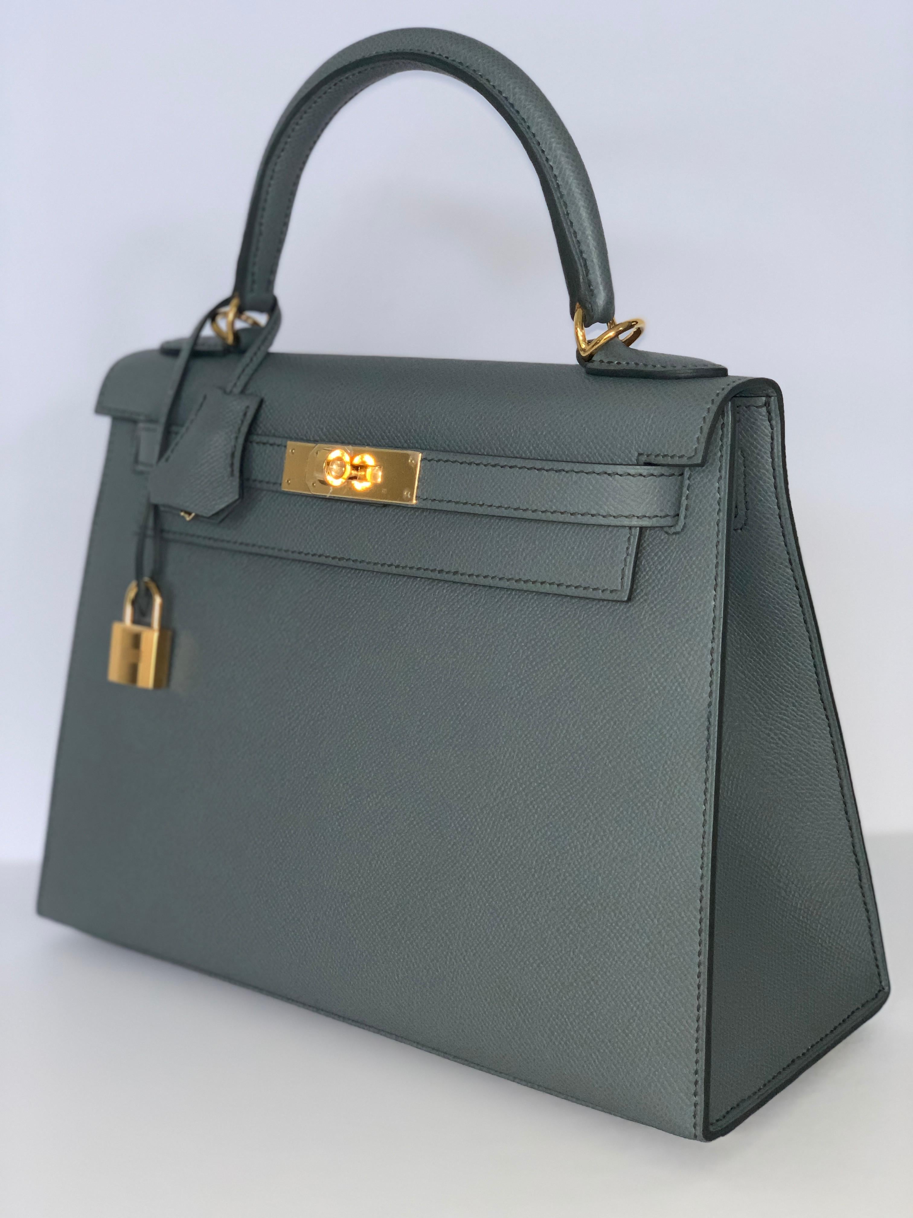 Hermes Kelly 28 Vert Amande Gray Epsom Sellier Bag New Color 6