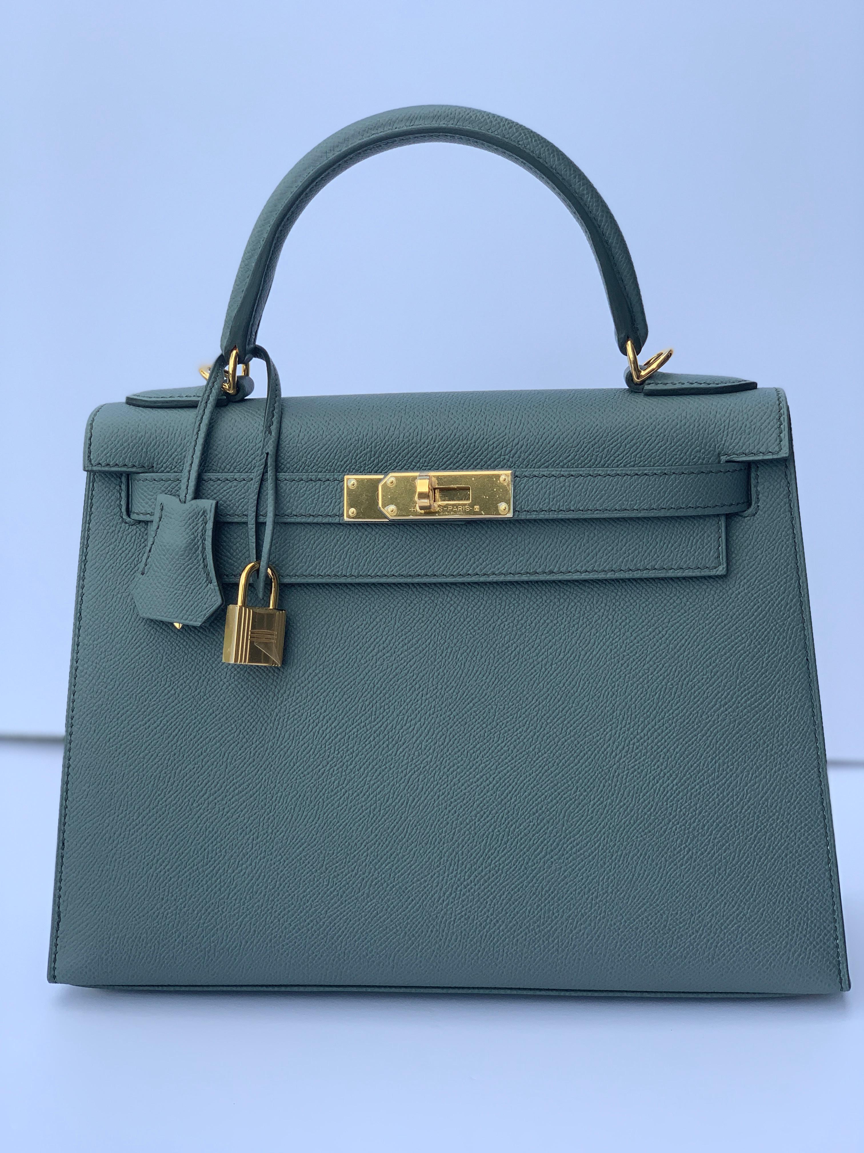 Hermes Kelly 28 Vert Amande Gray Epsom Sellier Bag New Color 7