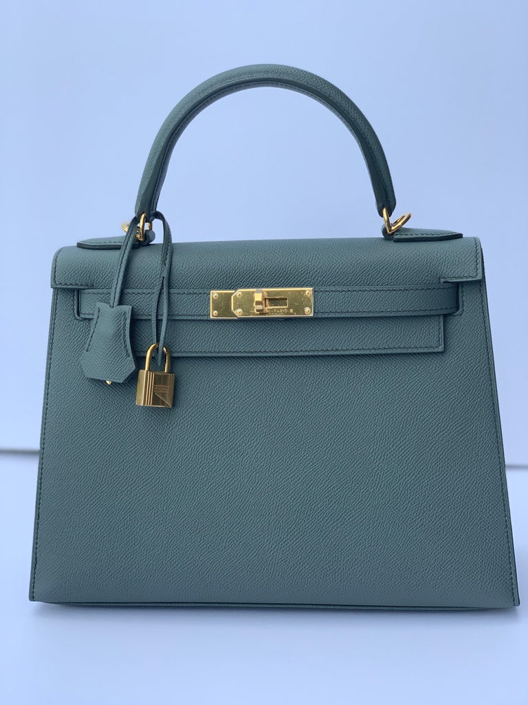 Hermes Kelly 28 Vert Amande Gray Epsom Sellier Bag New Color at 1stDibs
