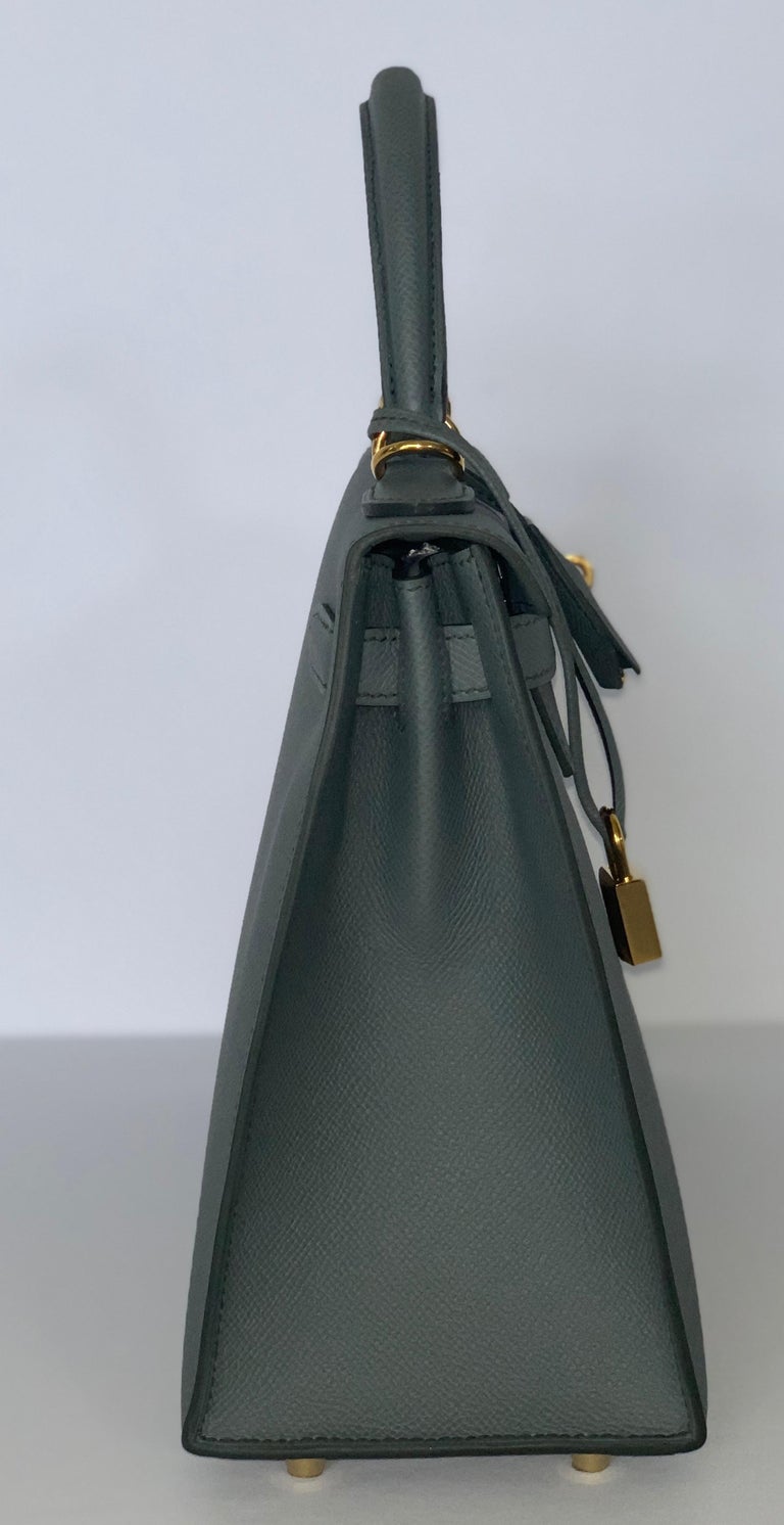 Hermes Kelly 28 Vert Amande Gray Epsom Sellier Bag New Color at 1stDibs