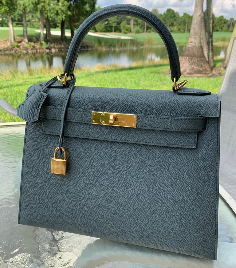 Hermes Kelly 28 Vert Amande Gray Epsom Sellier Bag New Color