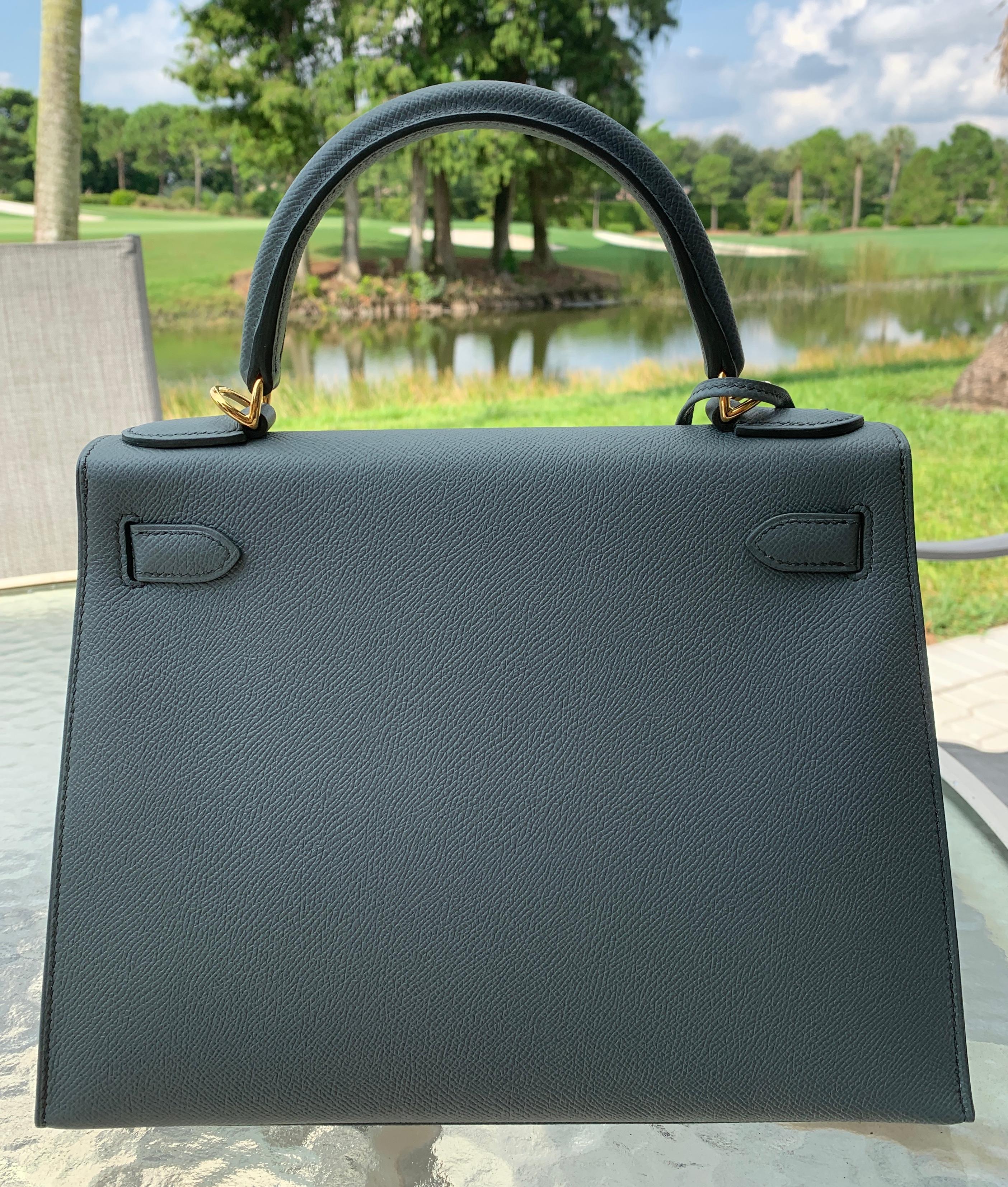 Hermes Kelly 28 Vert Amande Gray Epsom Sellier Bag New Color 1