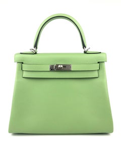 Hermes Kelly 28 Vert Ciquet Green Leather Palladium Hardware