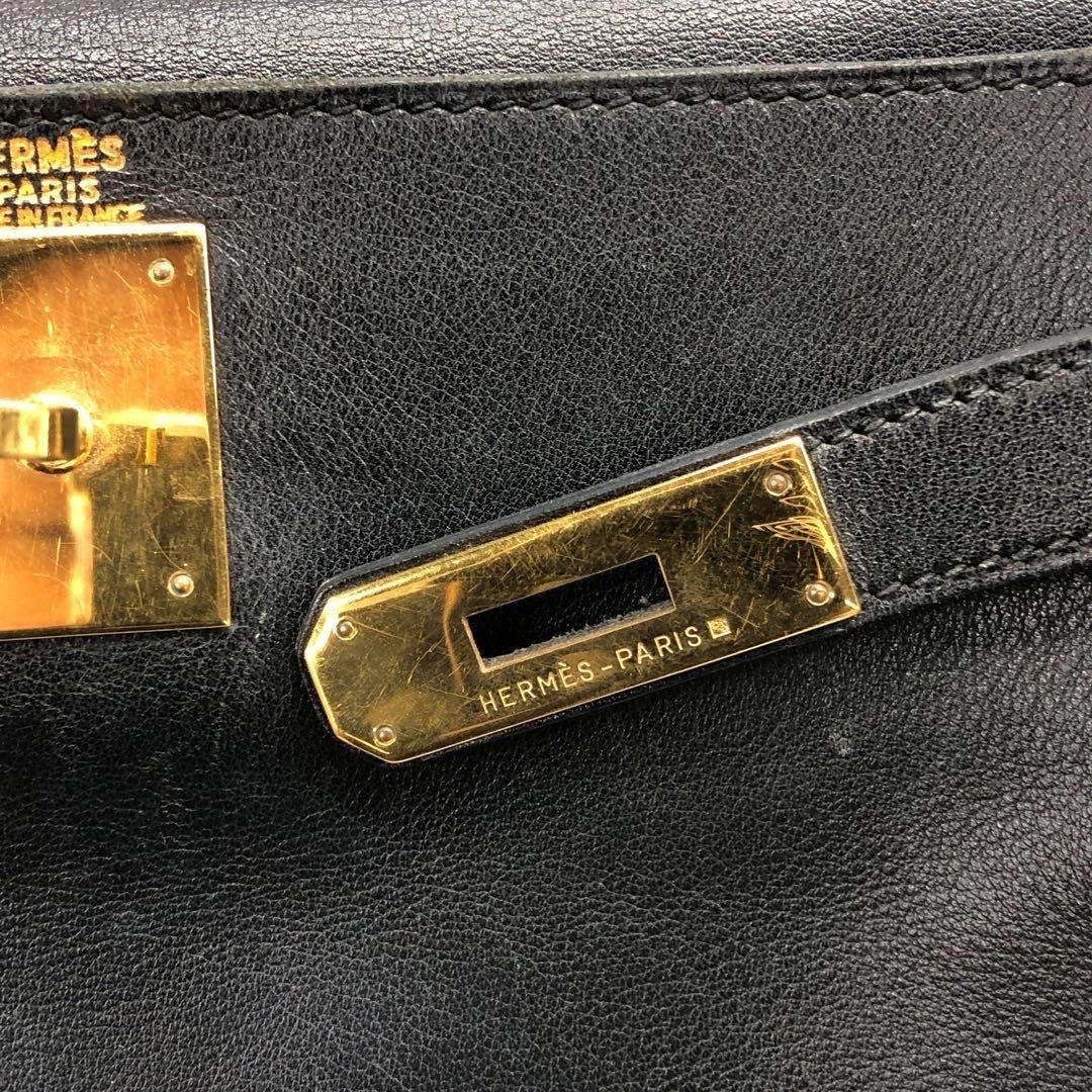 Hermes Kelly 28 Vintage Retourne Black Swift Leather Gold Hardware 1998 For Sale 7