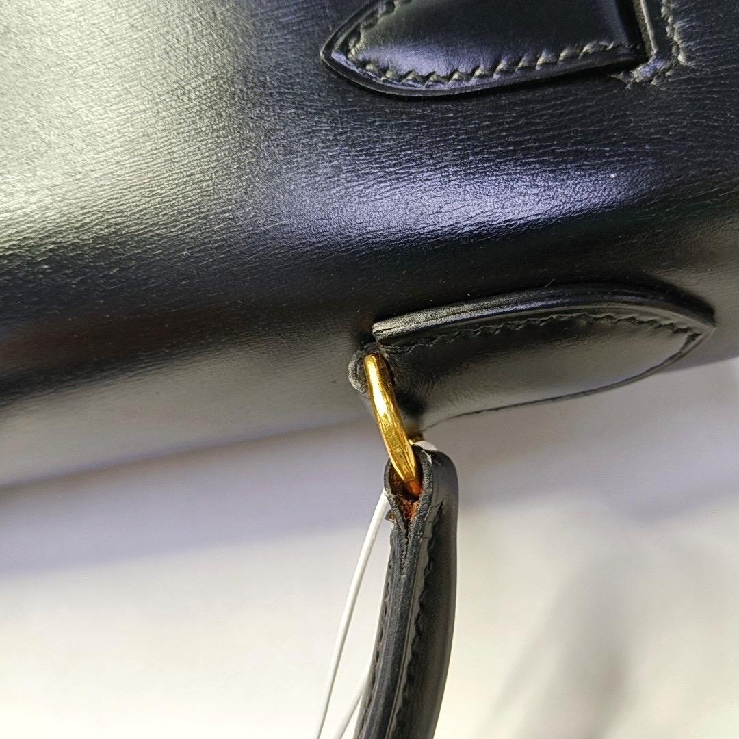 Hermes Kelly 28 Vintage Sellier Schwarz Box Leder Gold Hardware 1982 im Angebot 8