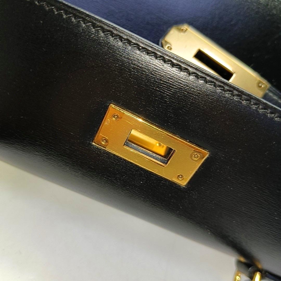 Hermes Kelly 28 Vintage Sellier Schwarz Box Leder Gold Hardware 1982 im Angebot 12