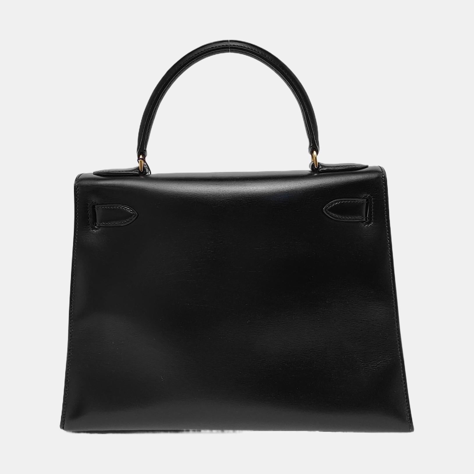 Hermes Kelly 28 Vintage Sellier Schwarz Box Leder Gold Hardware 1982 im Angebot 3