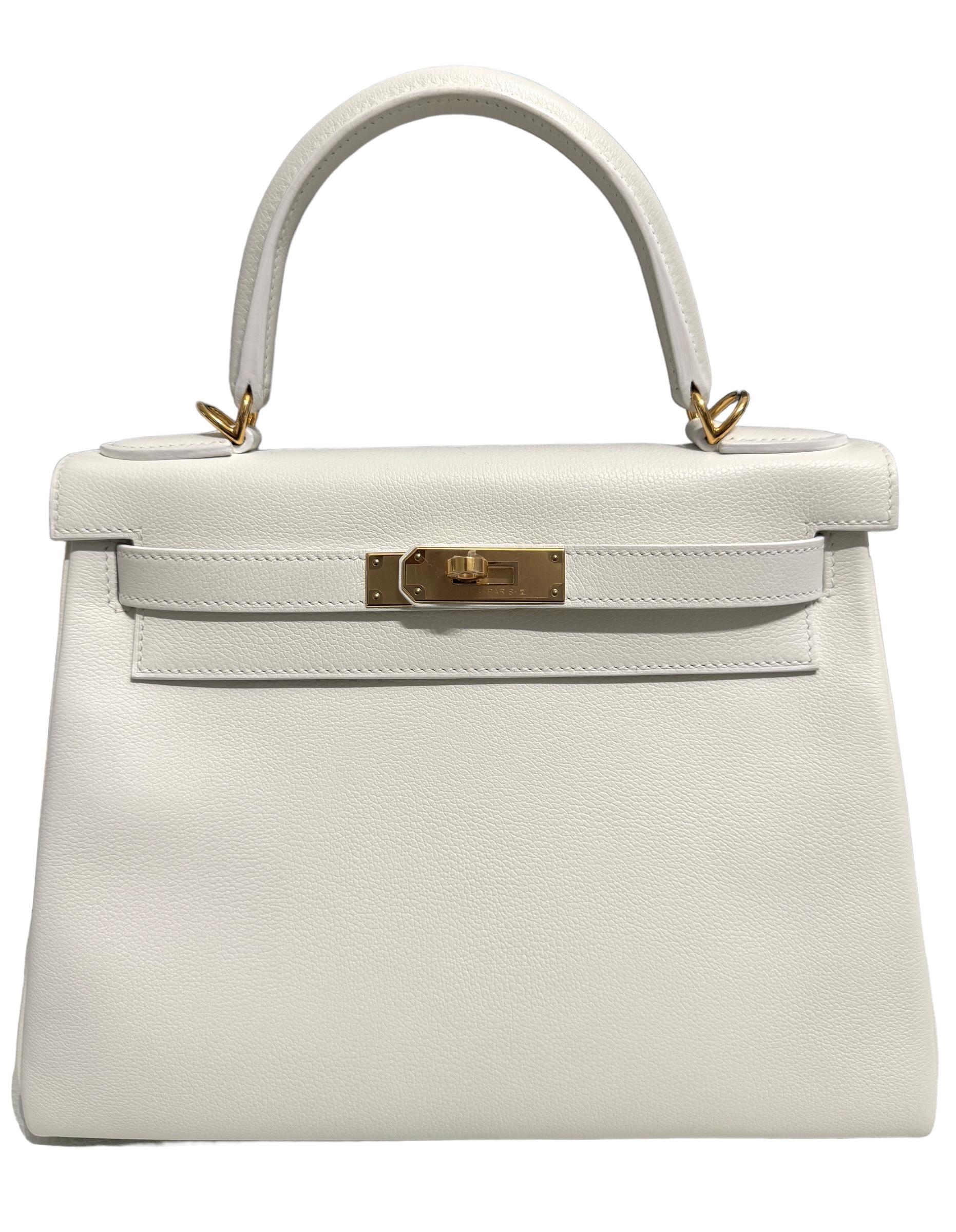 Hermes Kelly 28 White Blanc Leather Gold Hardware 2021 5