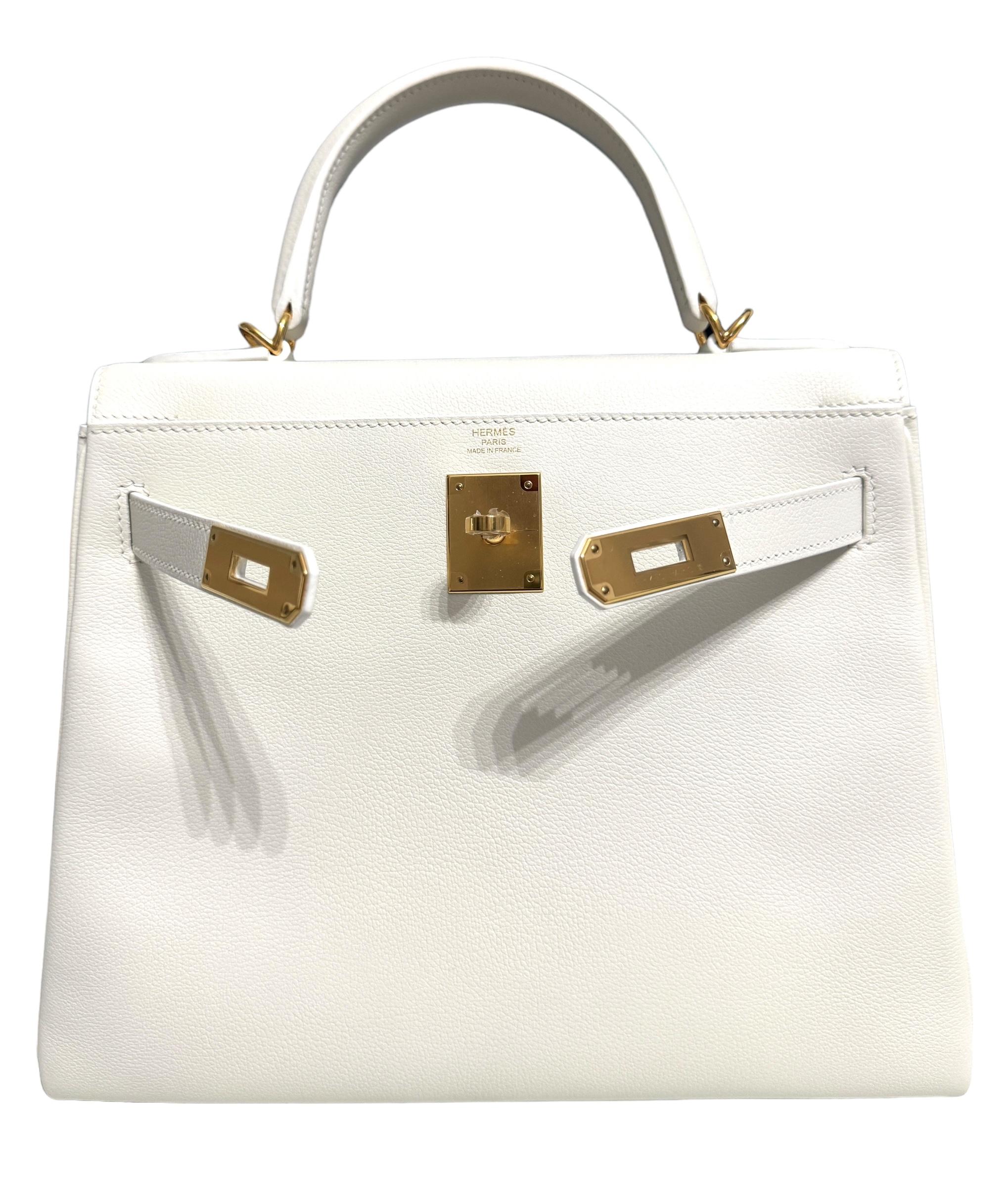 Women's or Men's Hermes Kelly 28 White Blanc Leather Gold Hardware 2021