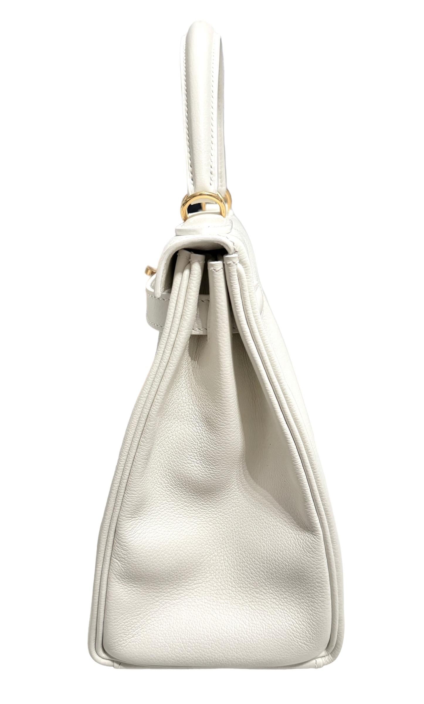 Hermes Kelly 28 White Blanc Leather Gold Hardware 2021 2