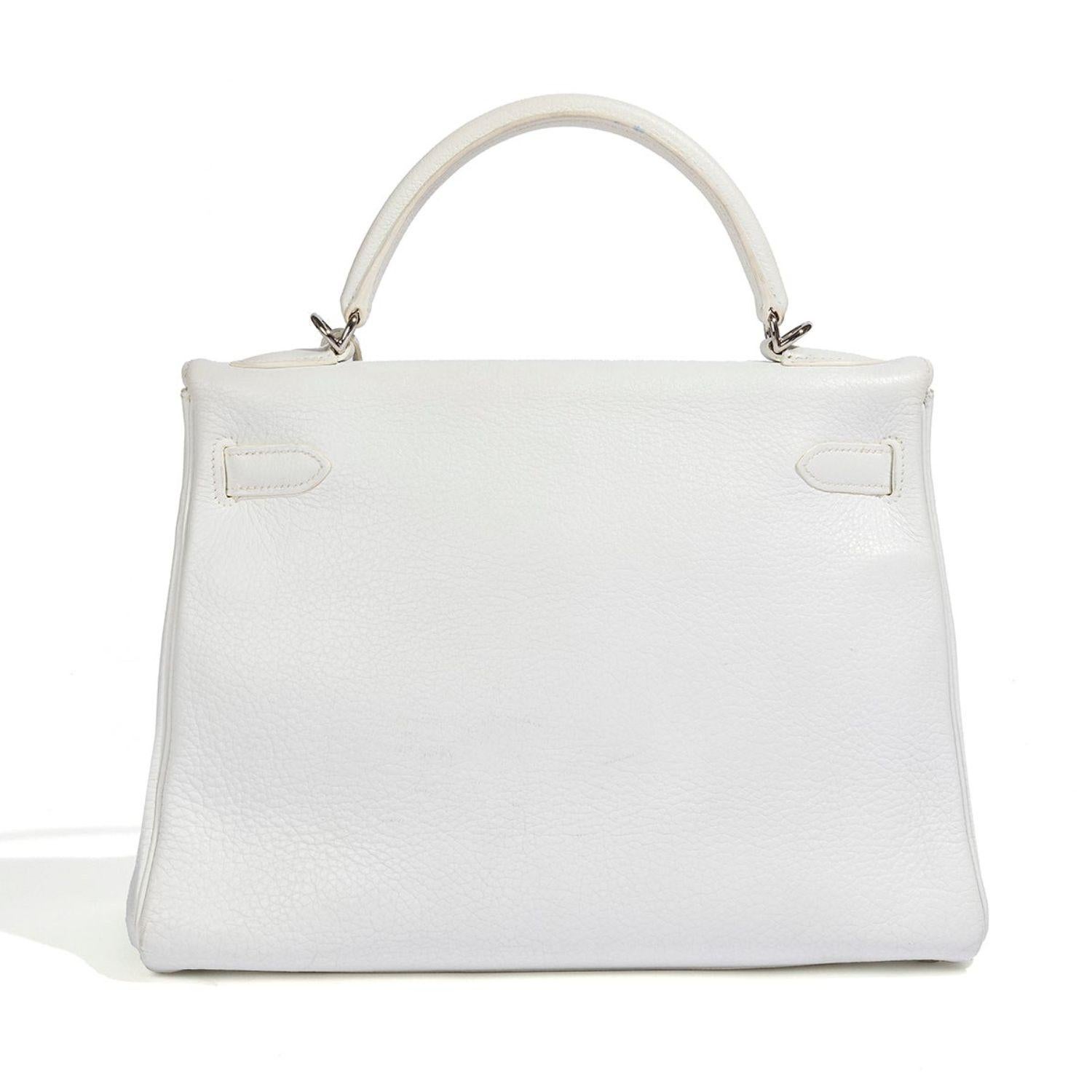 Gray Hermès Kelly 28 White Togo PHW