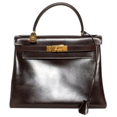 HERMÈS Kelly 32 Black Box Calf Leather Vintage Circa 1960s-1970s