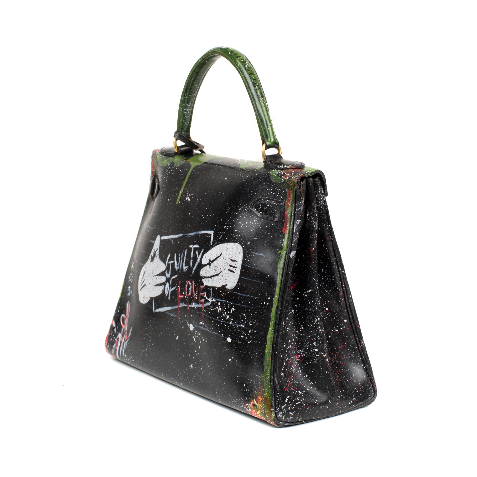 Hermes Kelly 28cm Black Box Leather Customized Handbag 3