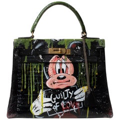 Hermes Kelly 28cm Black Box Leather Customized Handbag