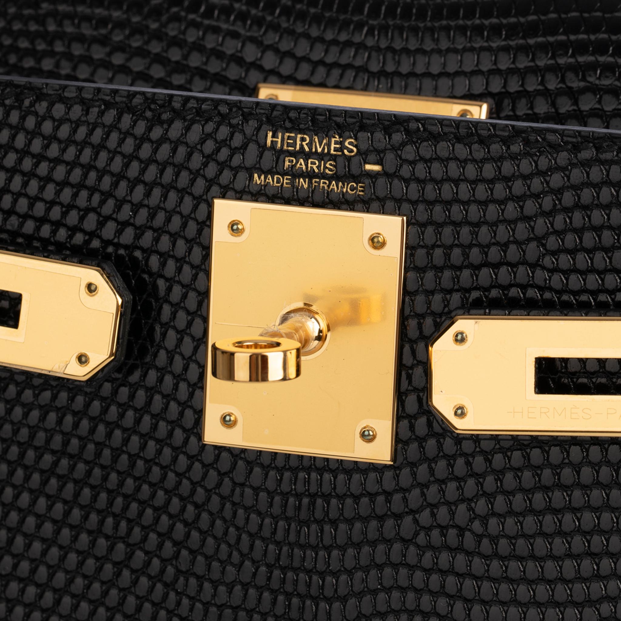 Hermes Kelly 28cm Black Lizard Leather Gold Hardware In New Condition For Sale In Sydney, New South Wales
