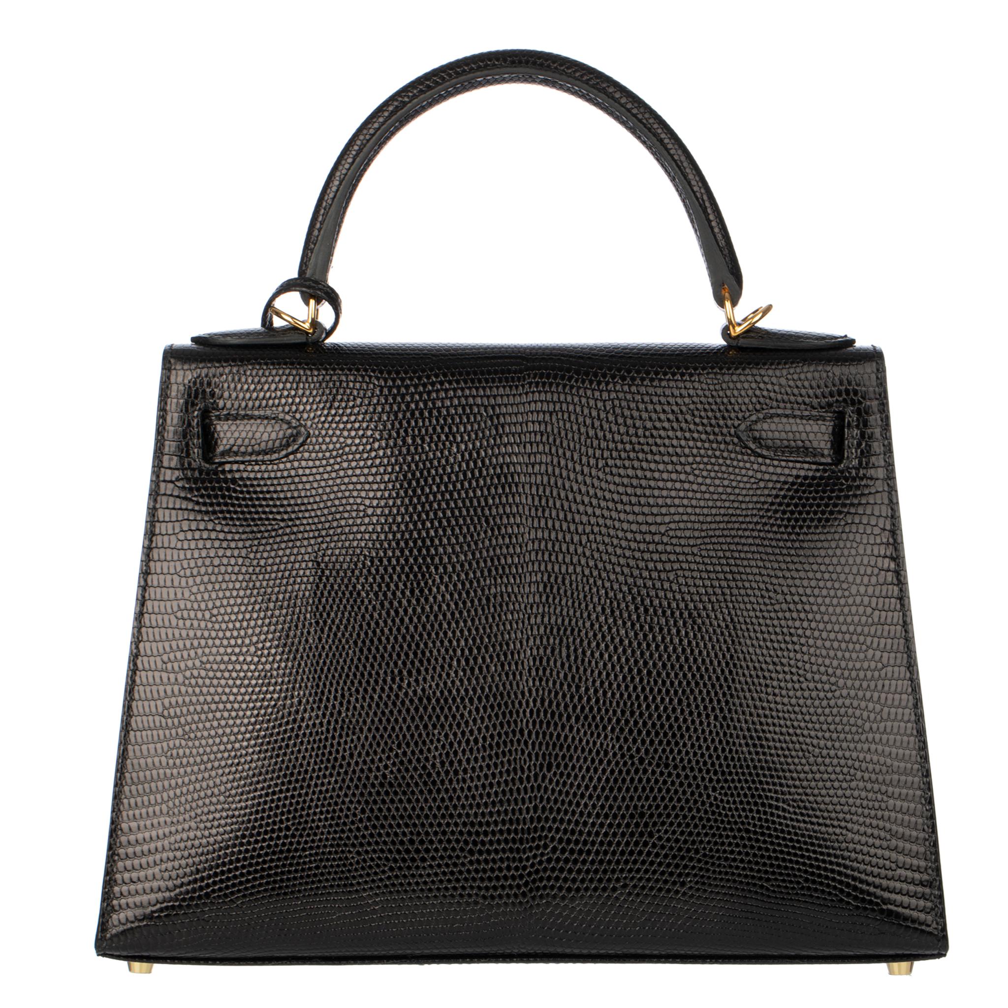 Hermes Kelly 28cm Black Lizard Leather Gold Hardware 5