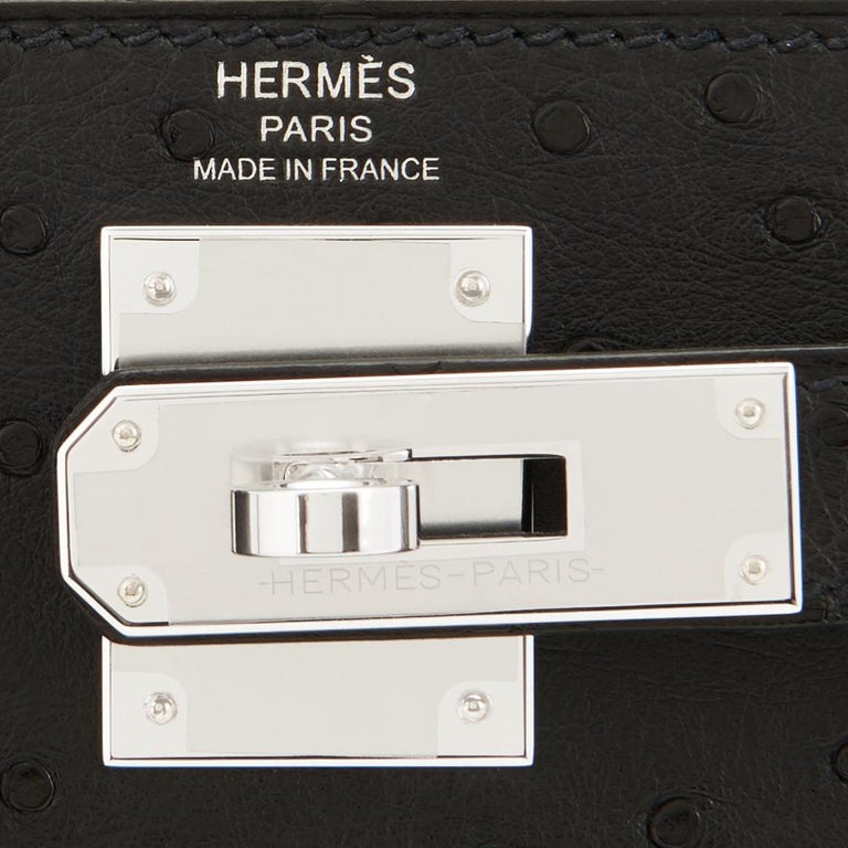 Hermes Kelly 28cm Black Ostrich Sellier Shoulder Bag Z Stamp, 2021 For Sale 6