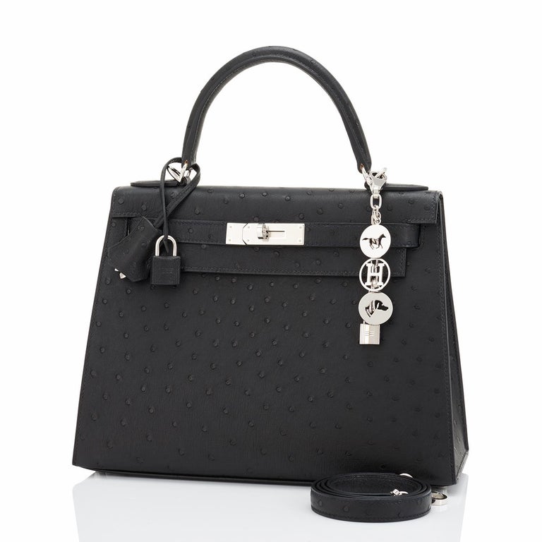 Hermes Kelly 28cm Black Ostrich Sellier Shoulder Bag Z Stamp, 2021
The ultimate lifetime exotic Kelly for the chic and elegant fashionista!
Just purchased from Hermes store; bag bears new interior 2021 Z stamp.
Brand New in Box. Store Fresh.