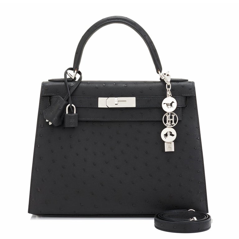 Hermes Kelly 28cm Black Ostrich Sellier Shoulder Bag Z Stamp, 2021 In New Condition For Sale In New York, NY
