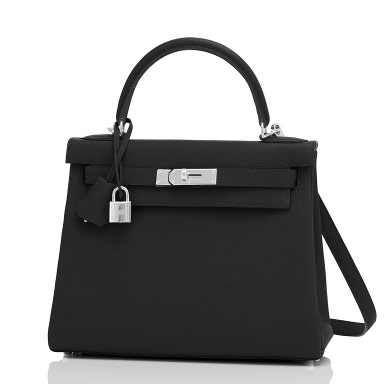 Women's Hermes Kelly 28cm Black Togo Palladium Shoulder Bag NEW IN BOX For Sale