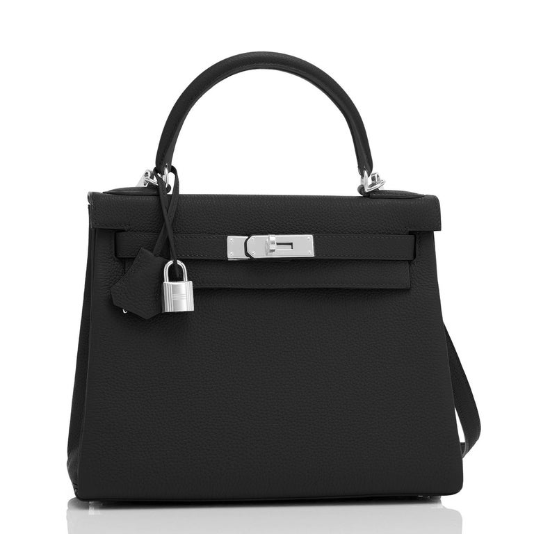 Hermes Kelly 28cm Black Togo Palladium Shoulder Bag NEW IN BOX For Sale 2