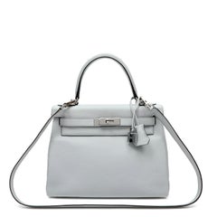 Hermès Kelly 28cm Bleu Pale Clemence Leather w PH