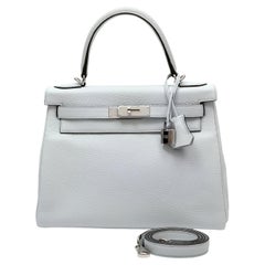 Hermès Kelly 28cm Bleu Pale Clemence Leather w PH
