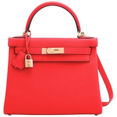 Hermes Kelly 28cm Capucine Red Orange Togo Gold Shoulder Bag Y Stamp, 2020 