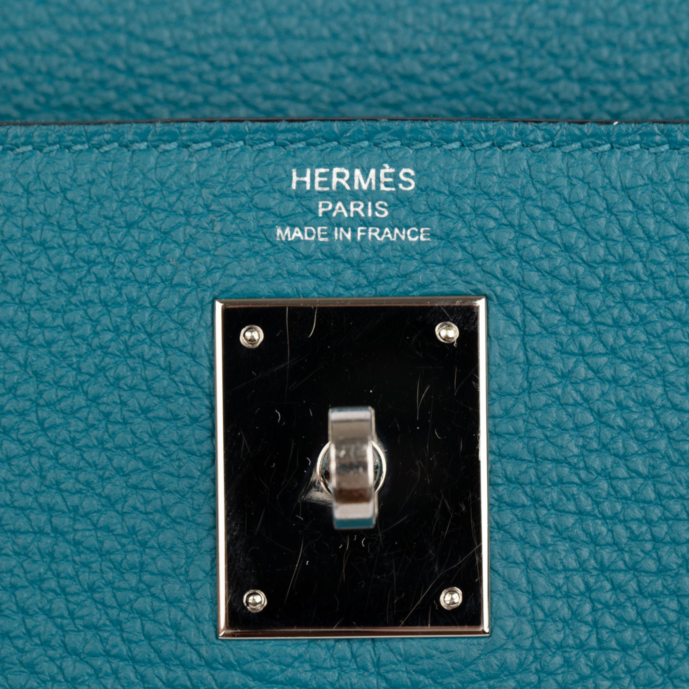 Hermes Kelly 28cm Cobalt Togo Leather Palladium Hardware For Sale 7
