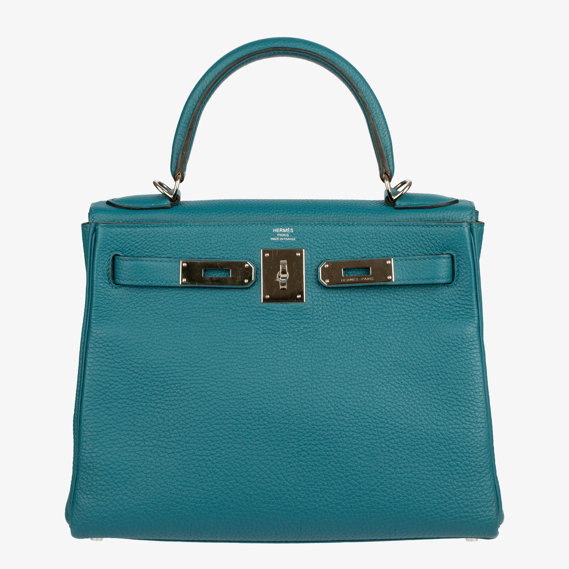 Blue Hermes Kelly 28cm Cobalt Togo Leather Palladium Hardware For Sale