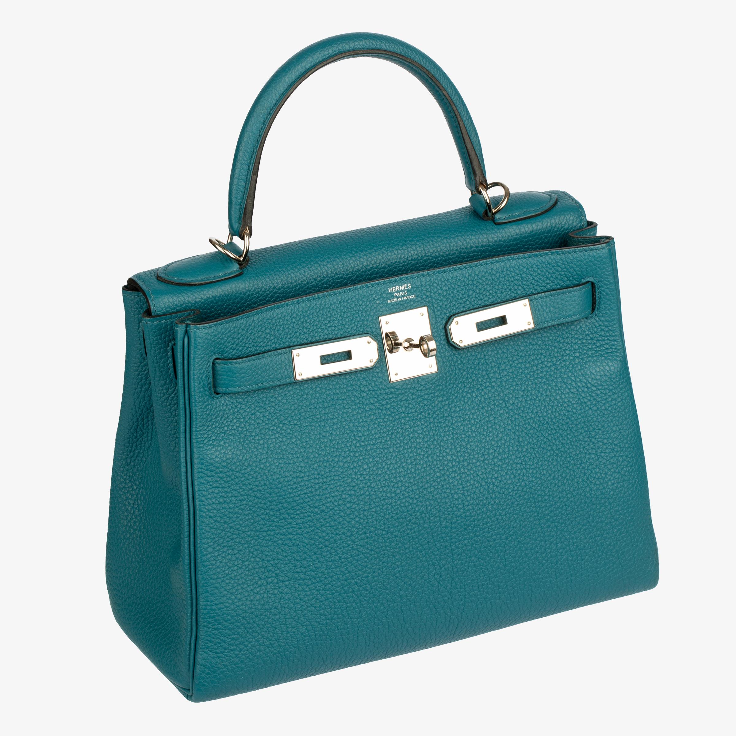 Hermes Kelly 28cm Cobalt Togo Leather Palladium Hardware For Sale 2