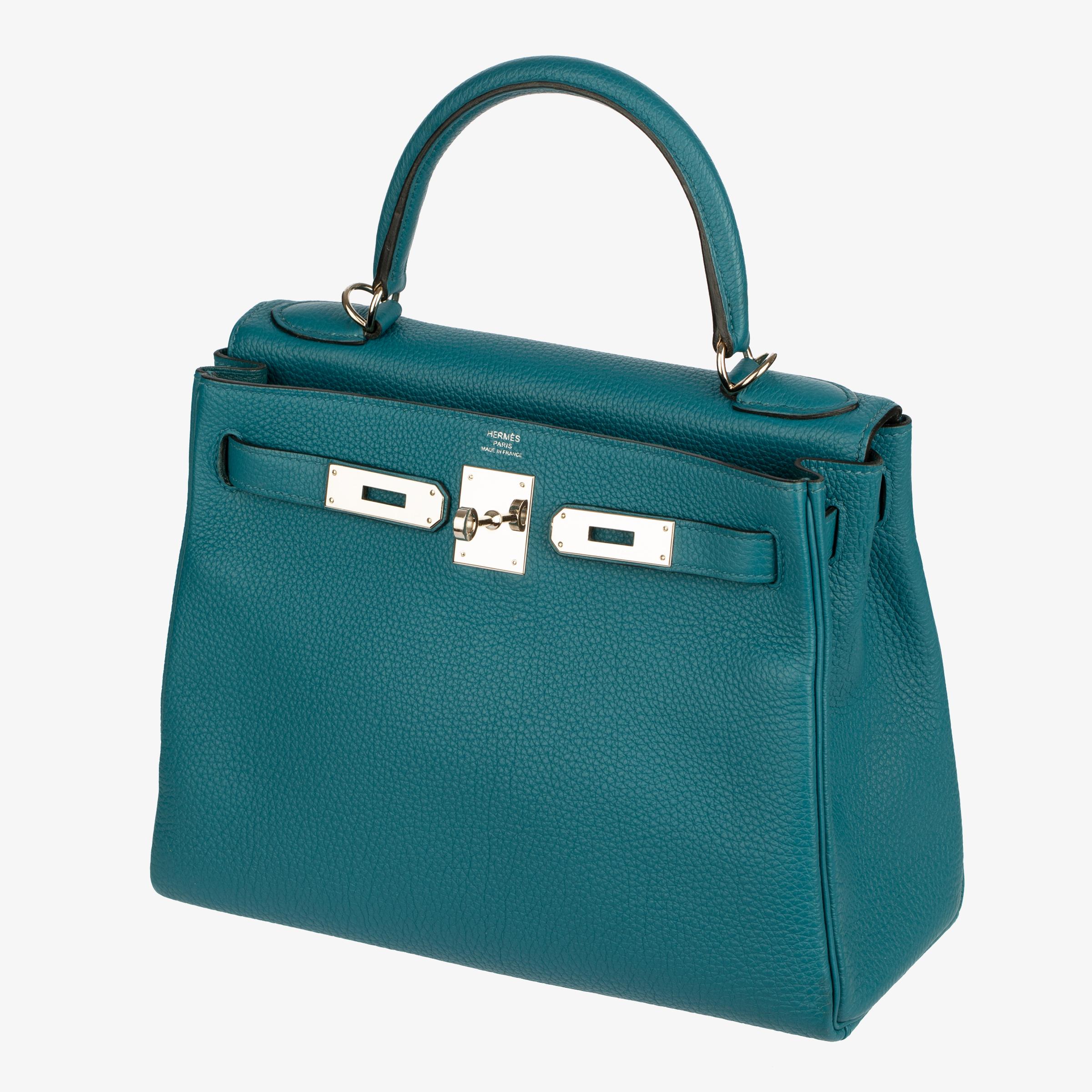 Hermes Kelly 28cm Cobalt Togo Leather Palladium Hardware For Sale 3