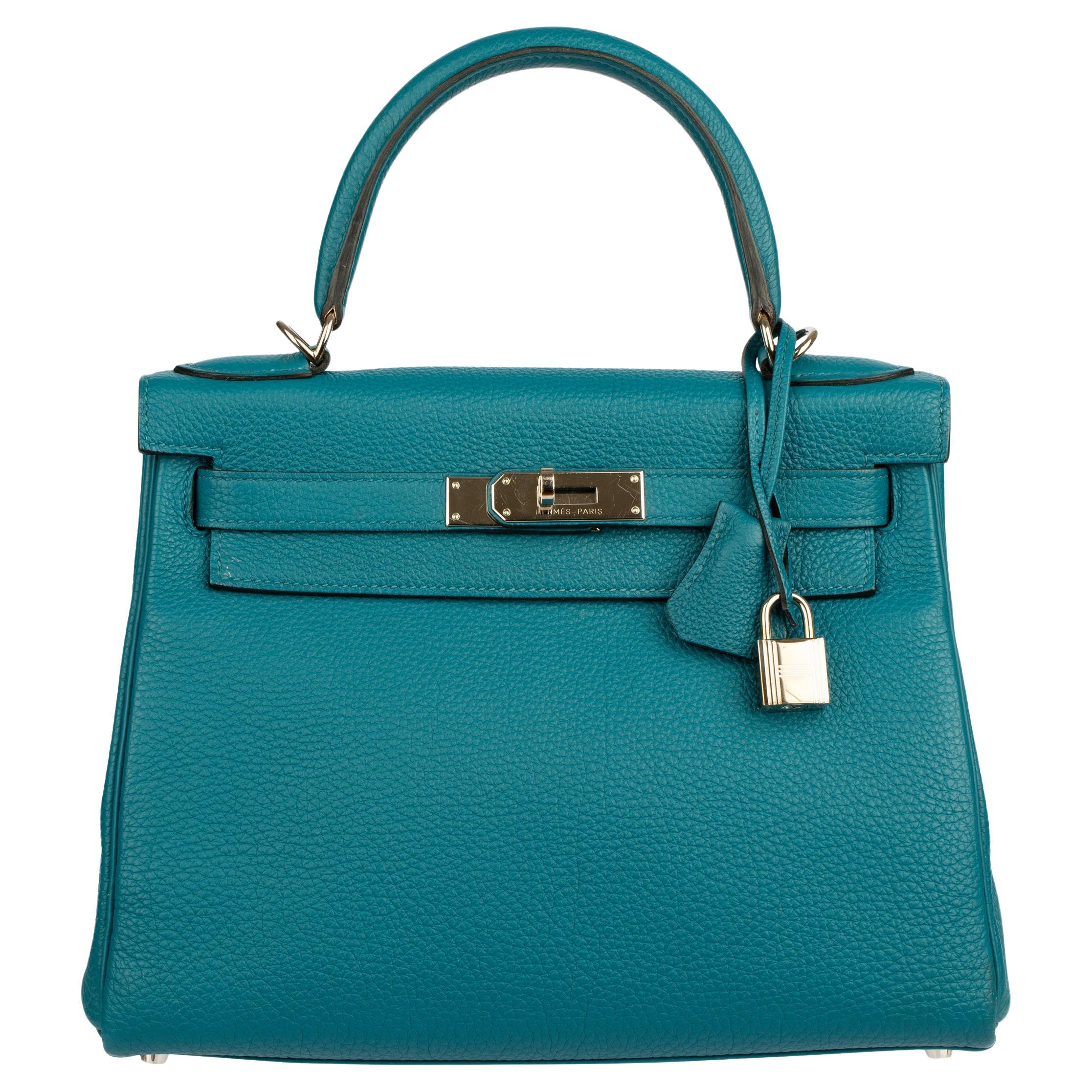 Hermes Kelly 28cm Cobalt Togo Leather Palladium Hardware For Sale