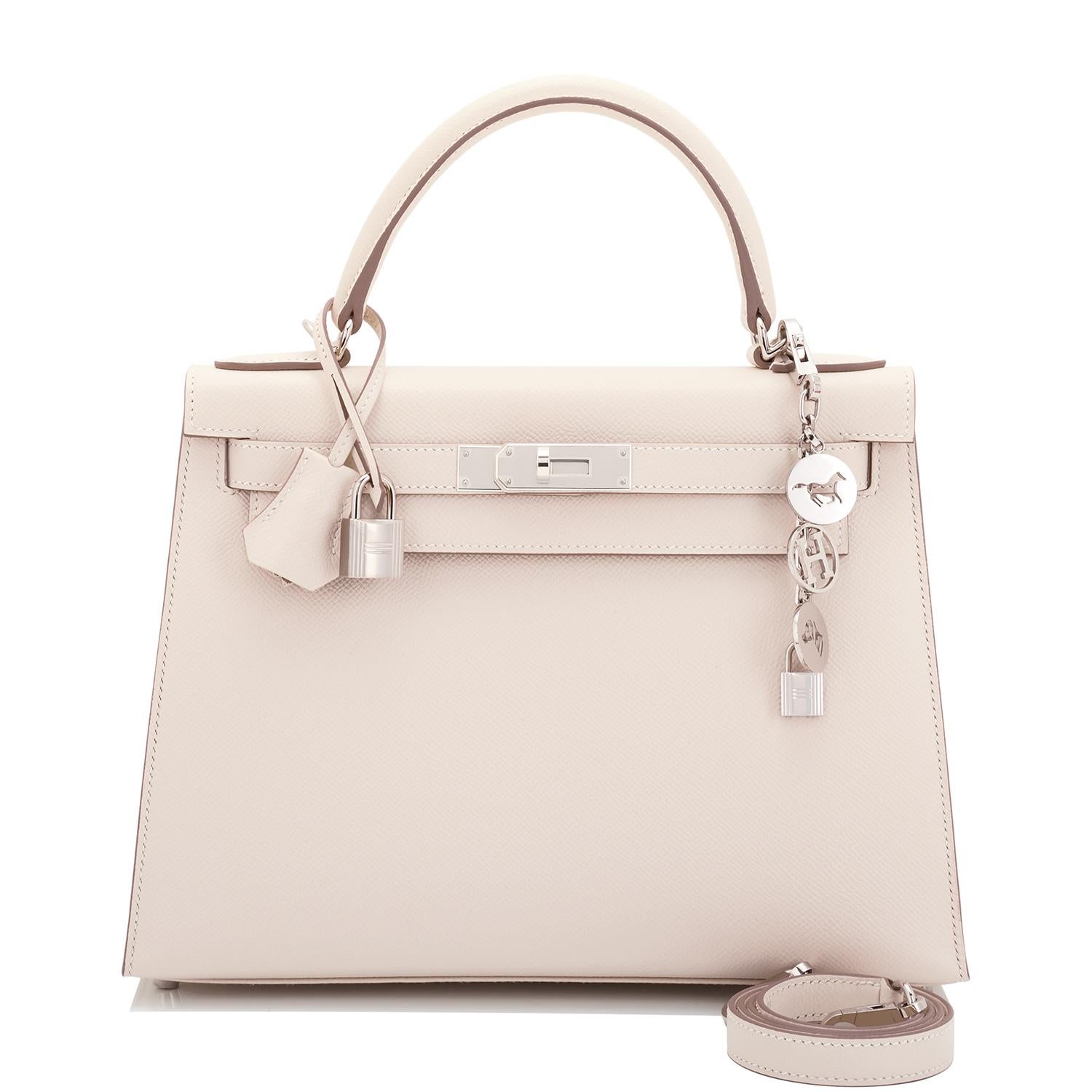 Blanc Sac Hermès Kelly 28cm Craie « Chalk » en cuir Epsom Sellier blanc cassé, 2022 en vente