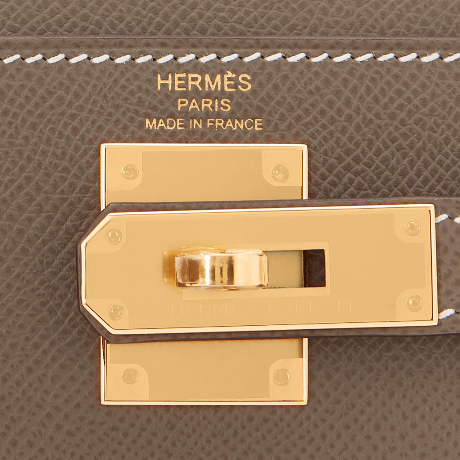 Hermes Kelly 28cm Etoupe Taupe Gold Epsom Sellier Shoulder Bag Y Stamp, 2020 5
