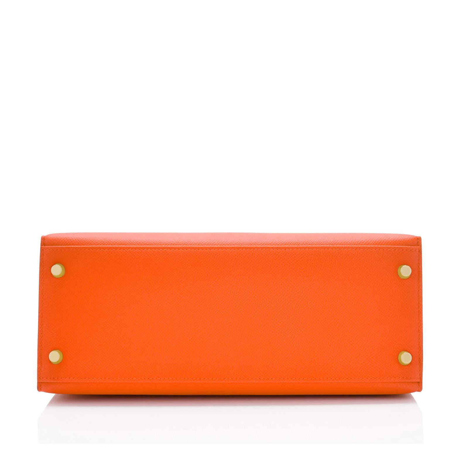 Hermes Kelly 28cm Feu Orange Epsom Gold Sellier Shoulder Bag RARE Y Stamp, 2020 6