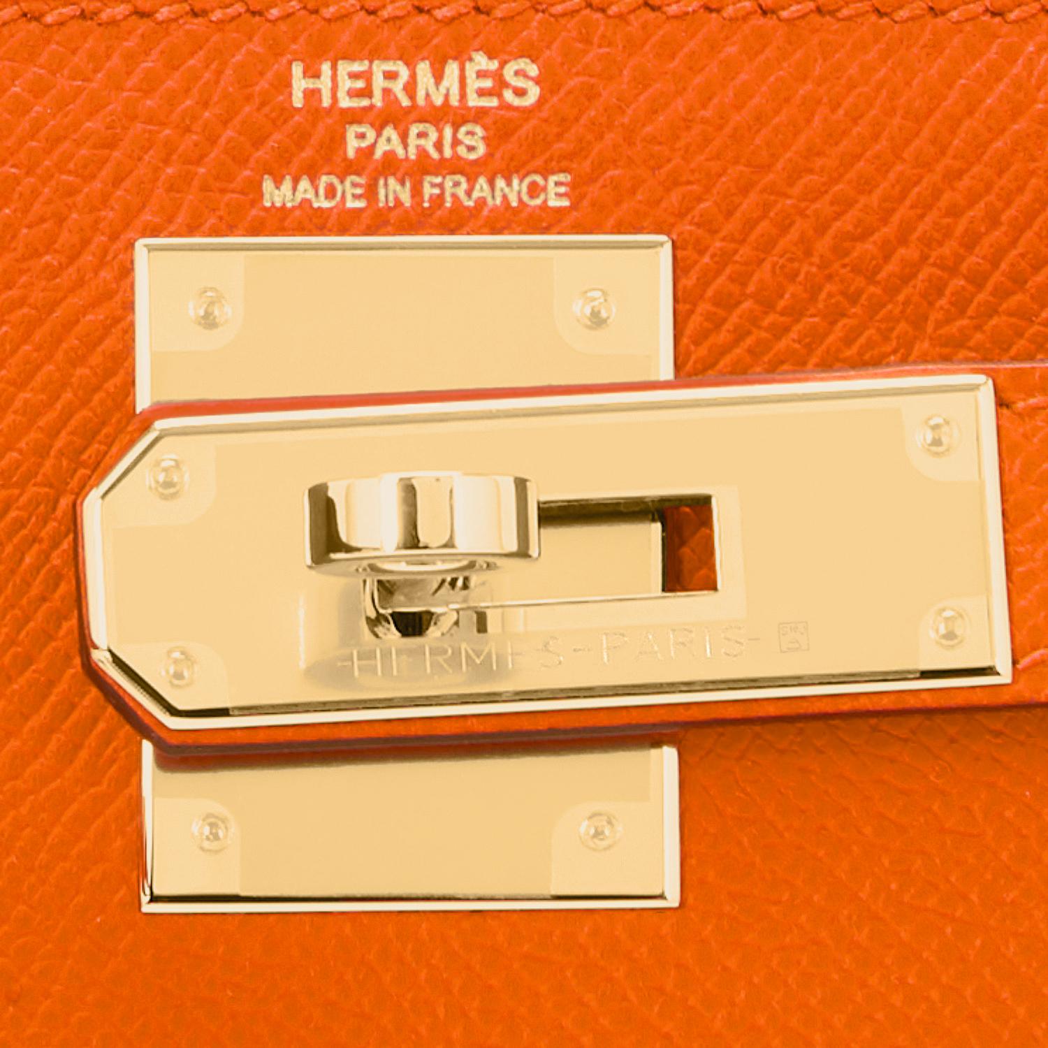 Hermes Kelly 28cm Feu Orange Epsom Gold Sellier Shoulder Bag RARE Y Stamp, 2020 5