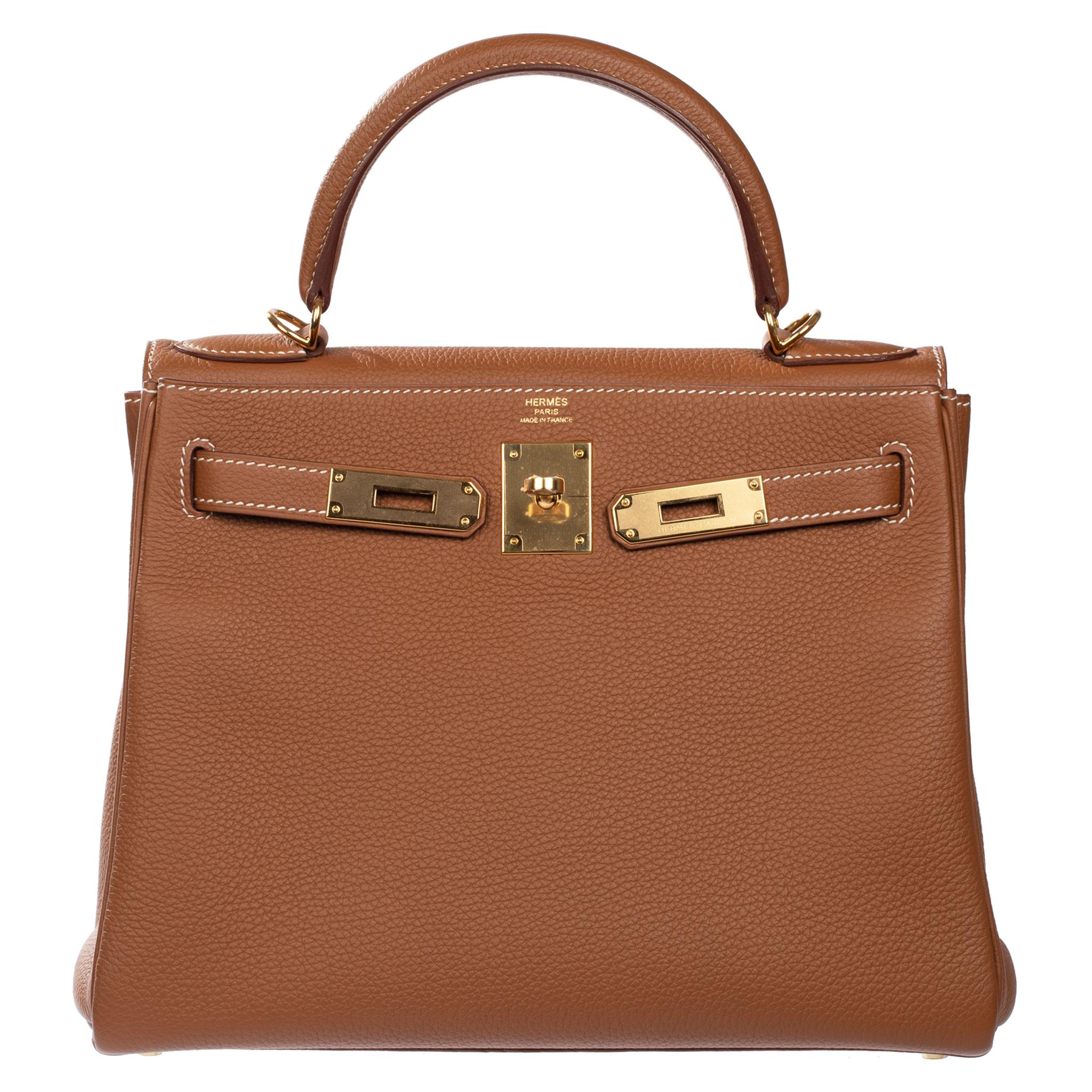 Brown Hermes Kelly 28cm Gold Togo Leather Gold Hardware For Sale