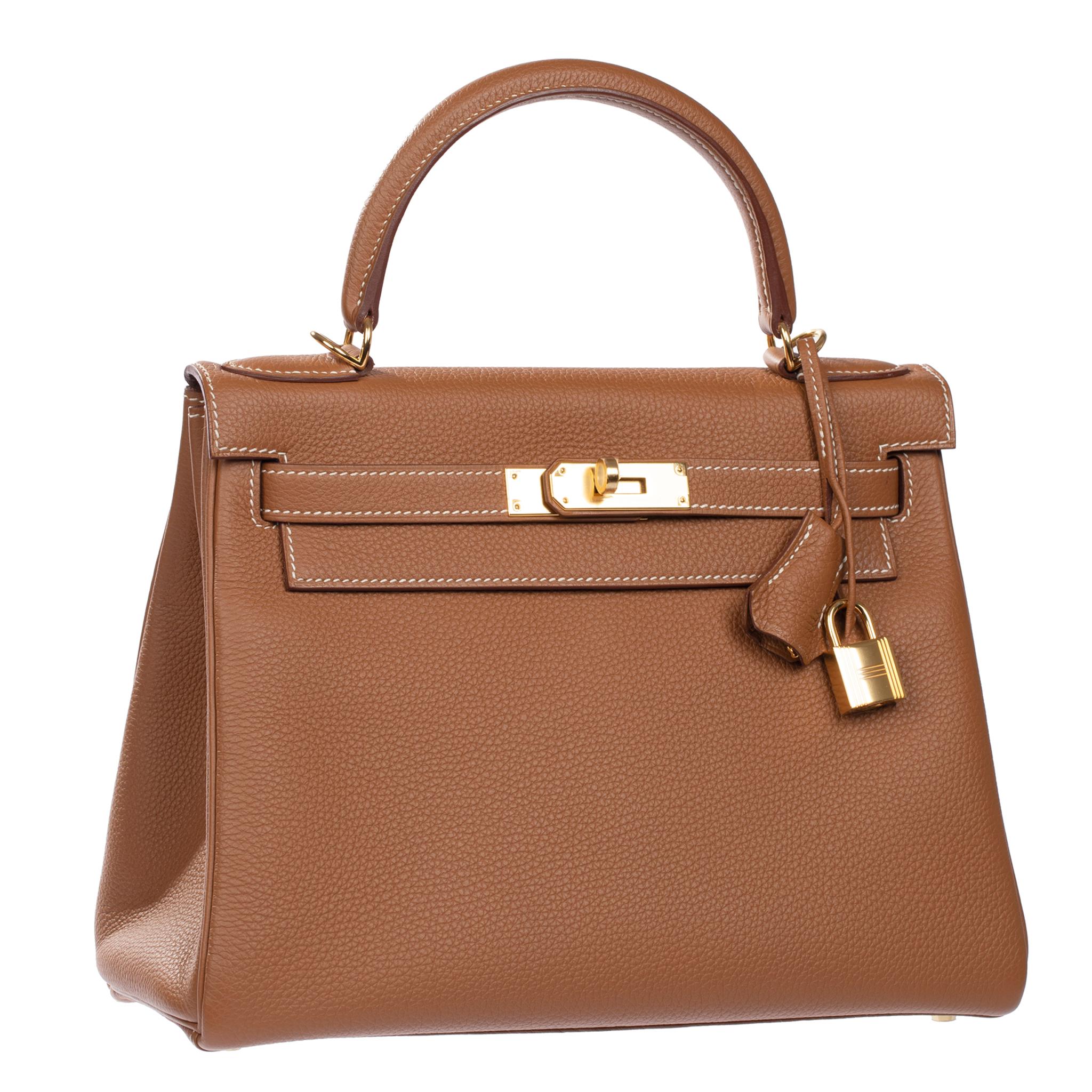 Hermes Kelly 28cm Gold Togo Leather Gold Hardware For Sale 2