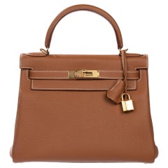 Hermes Kelly 28cm Piel Togo Dorada Herrajes Dorados