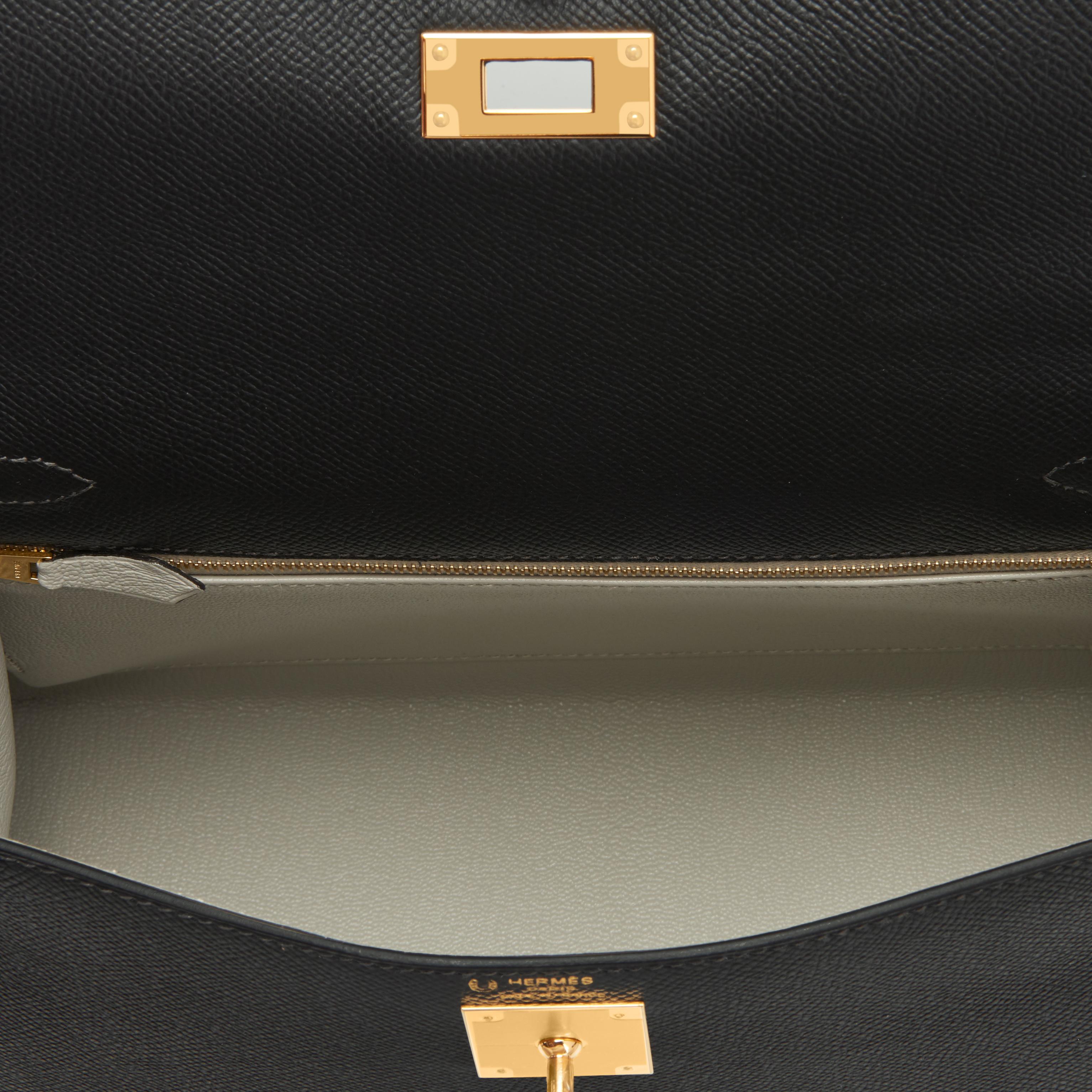 Hermes Kelly 28cm HSS Black and Gris Perle Epsom Sellier Bag D Stamp, 2019 2