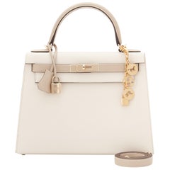 Hermès Kelly 28cm HSS Craie "Chalk" Trench Epsom Sellier Shoulder Bag VIP NEW