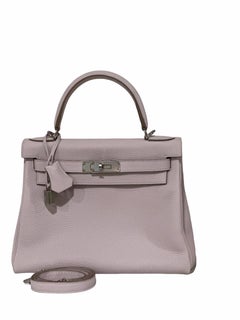 Hermes Kelly 28cm Mauve Pale Clemence Palladium Bag New B