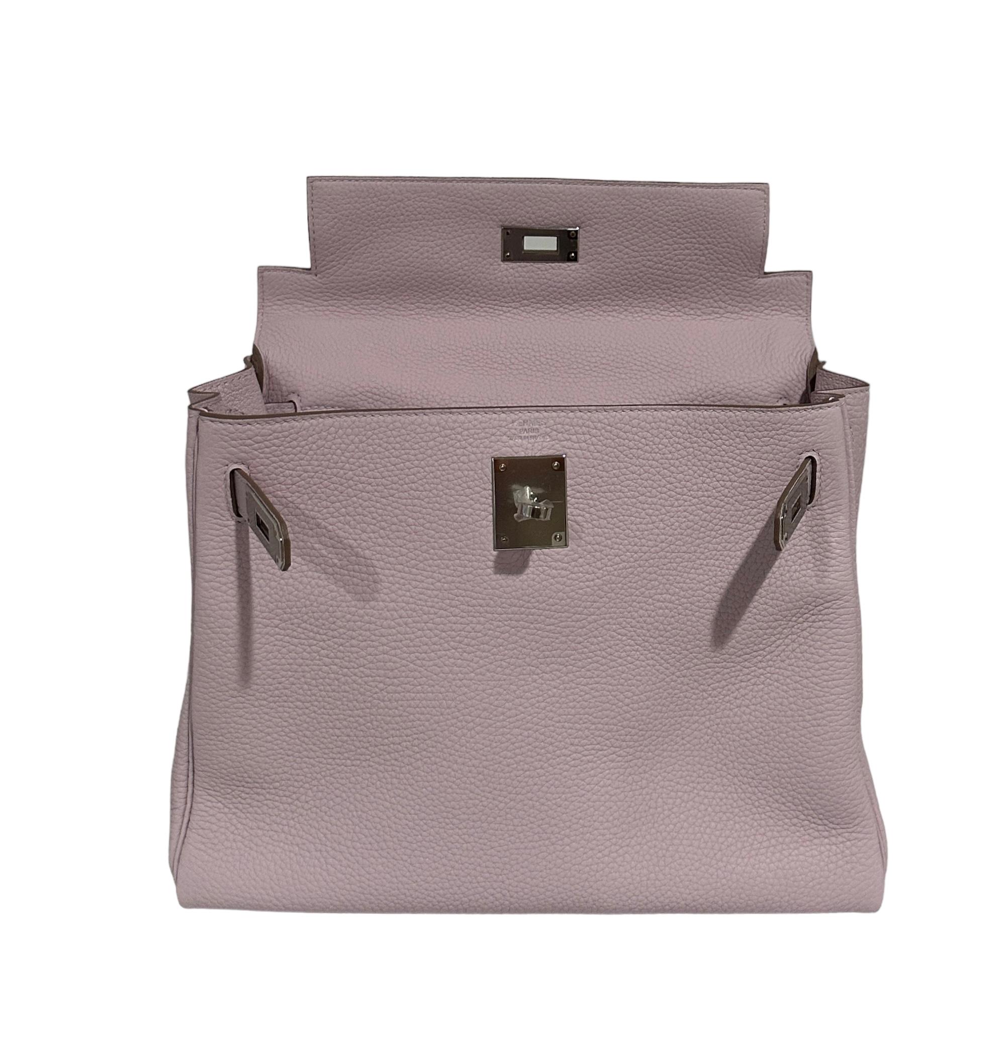 Hermes Kelly 28cm Mauve Pale Clemence Palladium Bag New B In New Condition For Sale In West Chester, PA