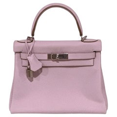 Hermes Kelly 28cm Mauve Pale Clemence Palladium Borsa Nuova