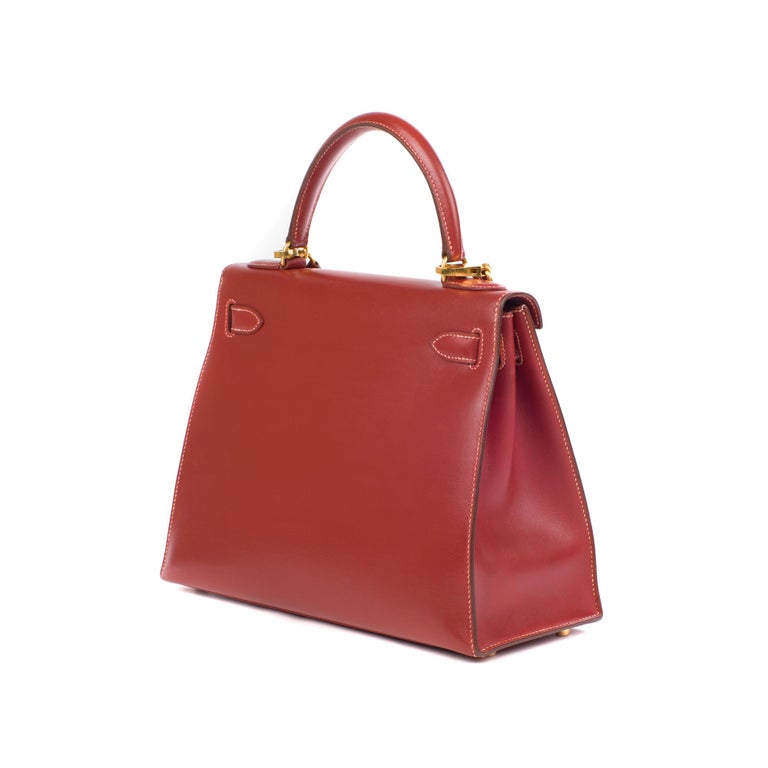Hermes kelly 28cm Red Brick box Leather Handbag For Sale at 1stdibs