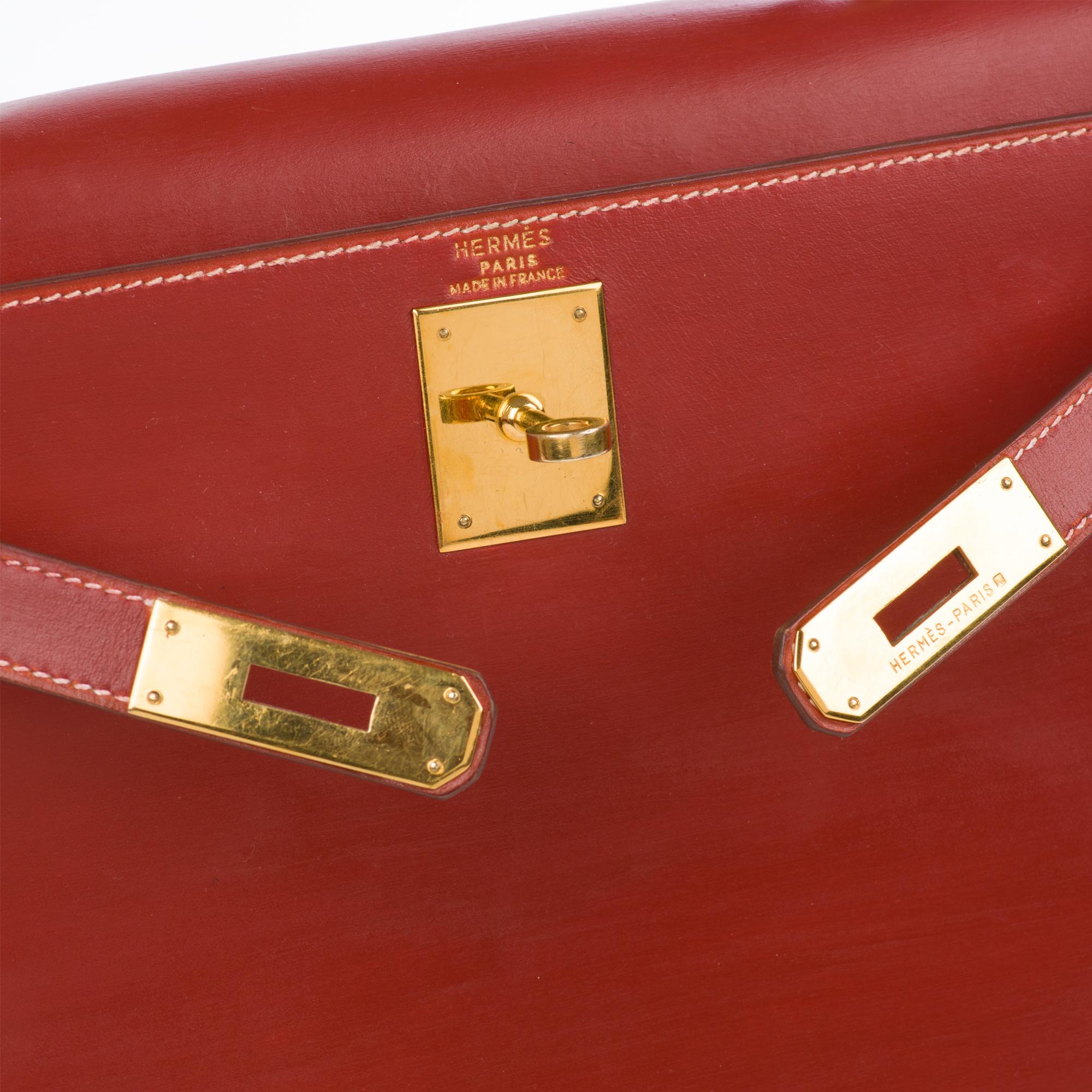 Hermes kelly 28cm Red Brick box Leather Handbag at 1stDibs